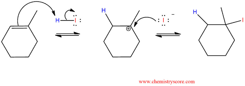 Structural reaction scheme for Addition of HI, diagram 2 of 2