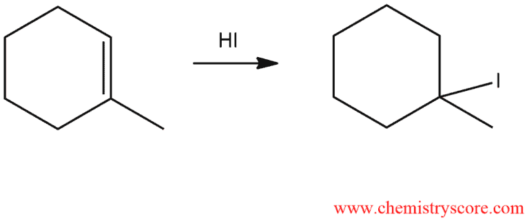 Structural reaction scheme for Addition of HI, diagram 1 of 2