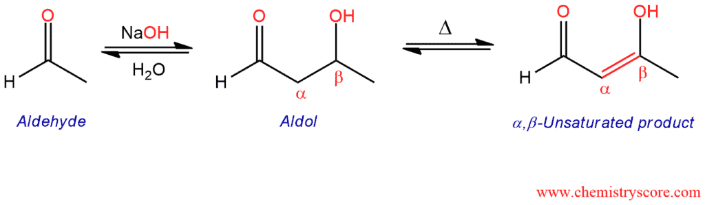 Structural reaction scheme for Aldol Condensation, diagram 1 of 3