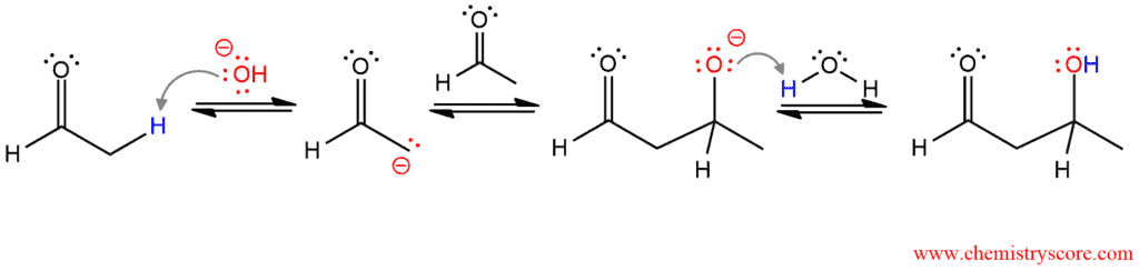 Structural reaction scheme for Aldol Condensation, diagram 2 of 3