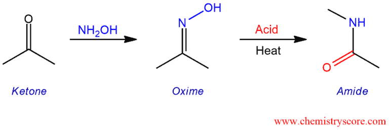 Structural reaction scheme for Beckmann Rearrangement, diagram 1 of 3