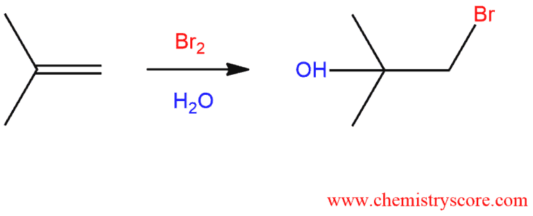 Structural reaction scheme for Bromohydrin formation [Br2/H2O], diagram 1 of 2