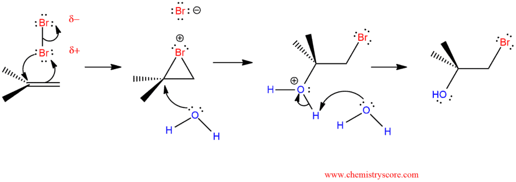 Structural reaction scheme for Bromohydrin formation [Br2/H2O], diagram 2 of 2