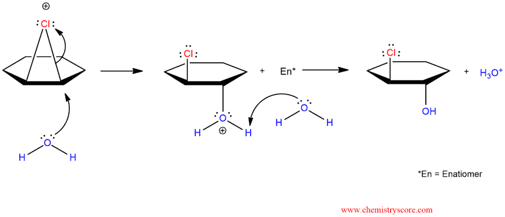 Structural reaction scheme for Chlorohydrin formation [Cl2/H2O], diagram 3 of 3