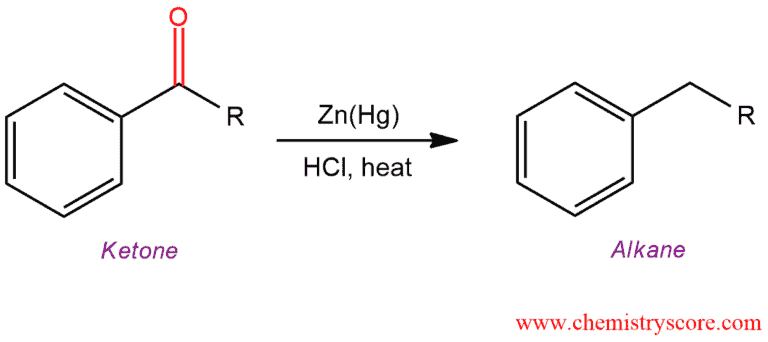 Structural reaction scheme for Clemmensen reduction to alkanes, diagram 1 of 2