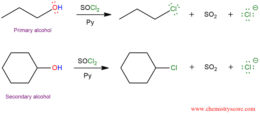 Structural reaction scheme for Conversion to alkyl chlorides [SOCl2], diagram 1 of 4