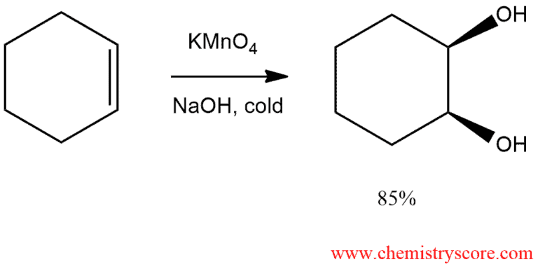 Structural reaction scheme for Dihydroxylation [KMnO4], diagram 1 of 2