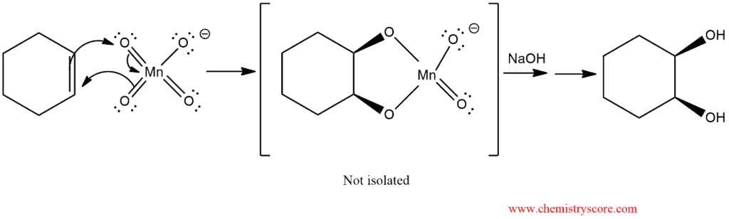 Structural reaction scheme for Dihydroxylation [KMnO4], diagram 2 of 2