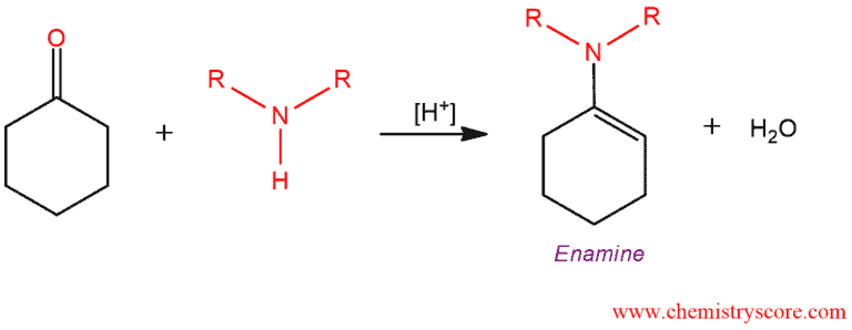 Structural reaction scheme for Enamine formation [R2NH], diagram 1 of 3