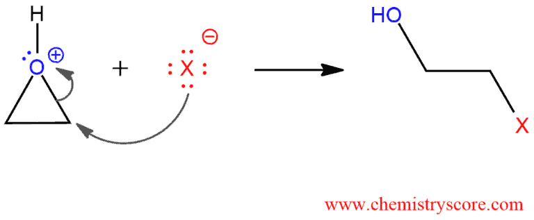 Structural reaction scheme for Epoxide opening [acidic conditions], diagram 3 of 3