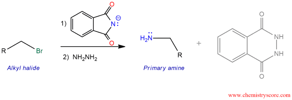 Structural reaction scheme for Gabriel Synthesis of amines, diagram 1 of 3