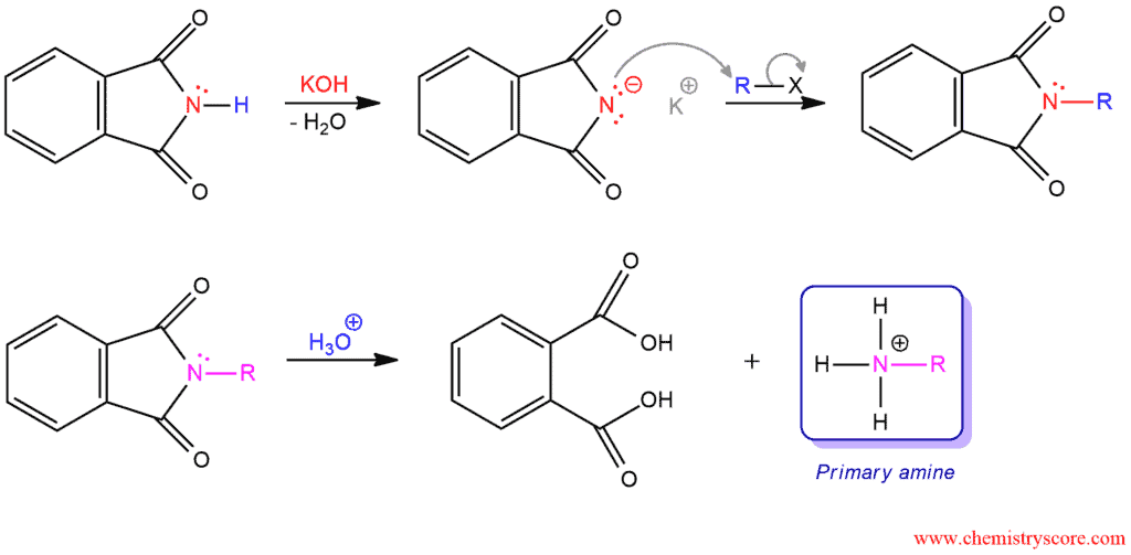 Structural reaction scheme for Gabriel Synthesis of amines, diagram 2 of 3