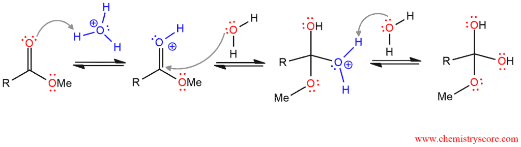 Structural reaction scheme for Hydrolysis to carboxylic acid [acidic], diagram 2 of 3