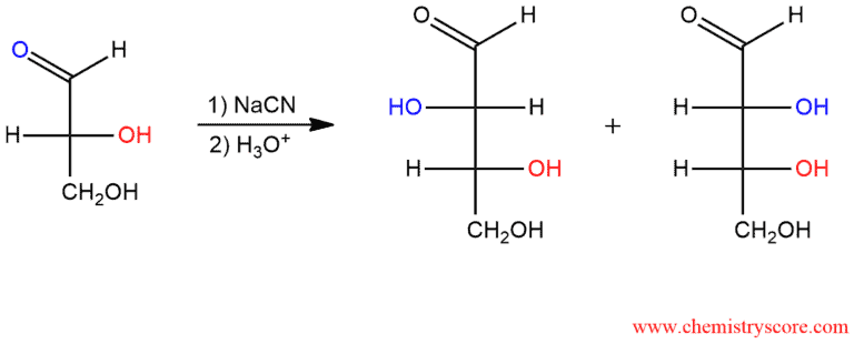 Structural reaction scheme for Kiliani Fischer Synthesis, diagram 1 of 3