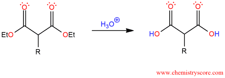 Structural reaction scheme for Malonic Ester / Acetoacetic Ester Synthesis, diagram 4 of 6