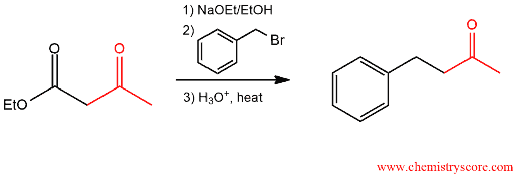 Structural reaction scheme for Malonic Ester / Acetoacetic Ester Synthesis, diagram 6 of 6