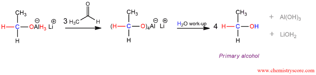 Structural reaction scheme for Reduction of aldehydes [LiAlH4], diagram 3 of 3