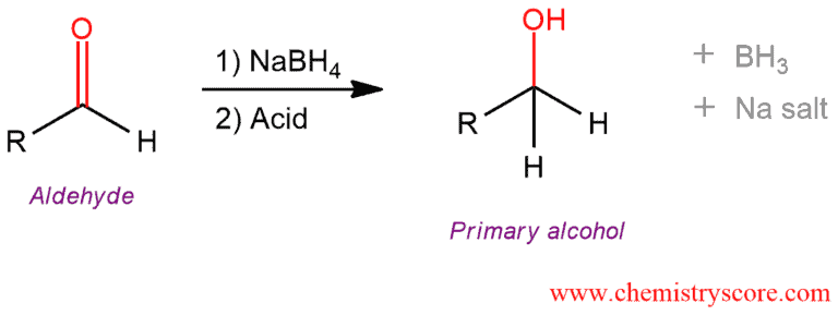 Structural reaction scheme for Reduction of aldehydes [NaBH4], diagram 1 of 3