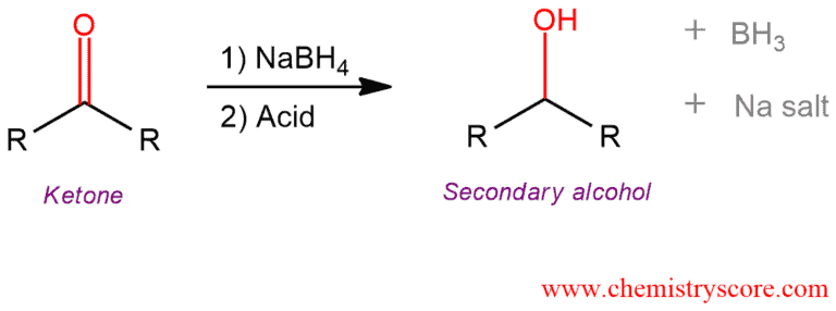 Structural reaction scheme for Reduction of ketones [NaBH4], diagram 1 of 2