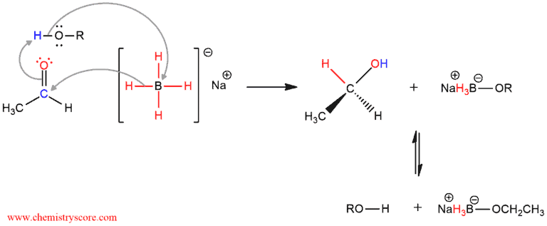 Structural reaction scheme for Reduction of aldehydes [NaBH4], diagram 2 of 3
