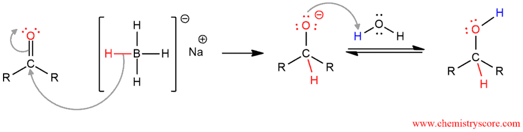 Structural reaction scheme for Reduction of ketones [NaBH4], diagram 2 of 2