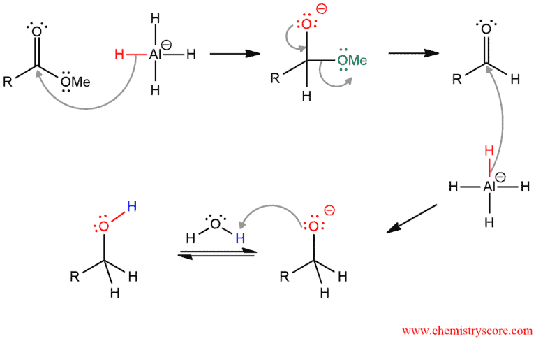 Structural reaction scheme for Reduction to alcohols [LiAlH4], diagram 2 of 2