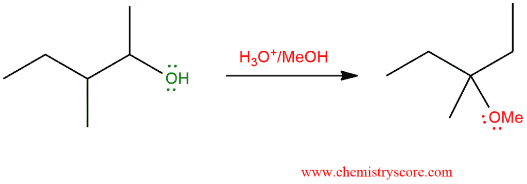 Structural reaction scheme for SN1 w/rearrangement [hydride shift]