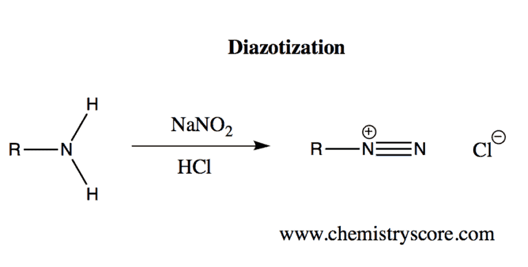 Structural reaction scheme for Diazotization