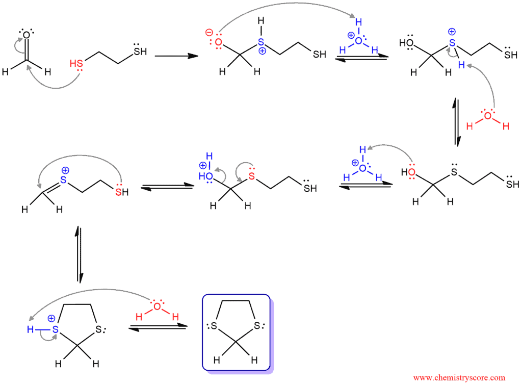 Structural reaction scheme for Thioacetal formation, diagram 2 of 2