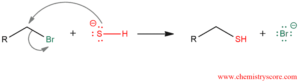 Structural reaction scheme for Thiol formation [SN2], diagram 3 of 4