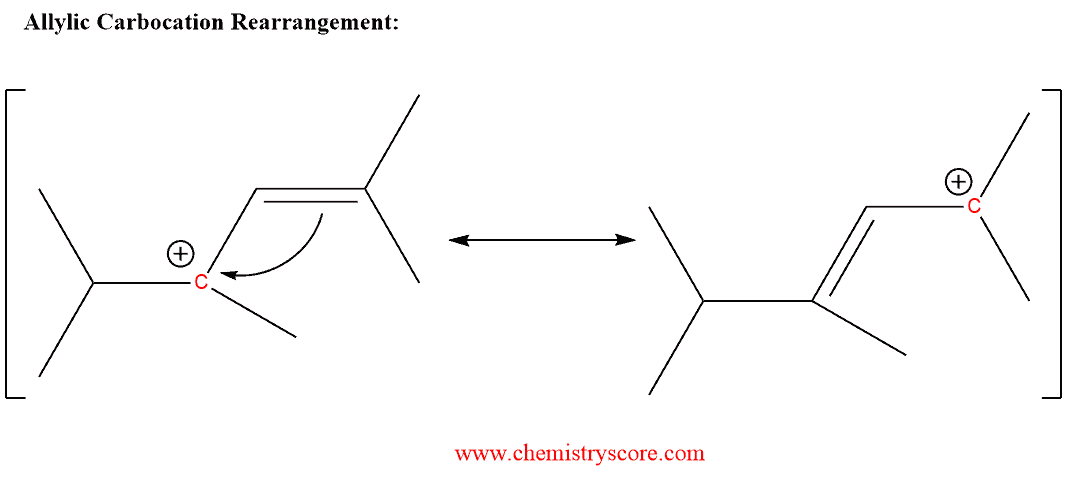 Structural reaction scheme for Allylic Carbocation